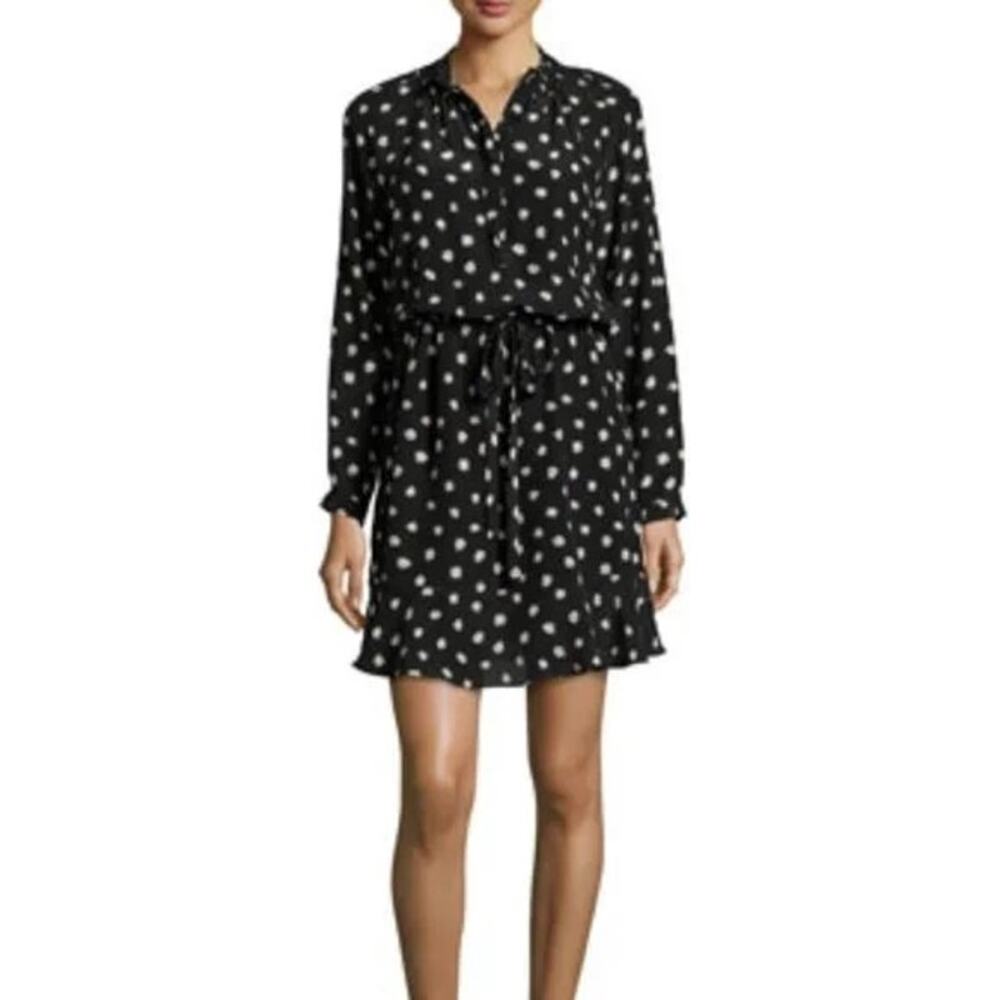 Rebecca Taylor Dandelion-Print Silk Shirtdress, Black Size 12